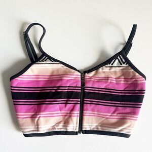 Lovers + Friends Revolve Zip Front Melody Knit Bikini Swim Top Desert Stripe